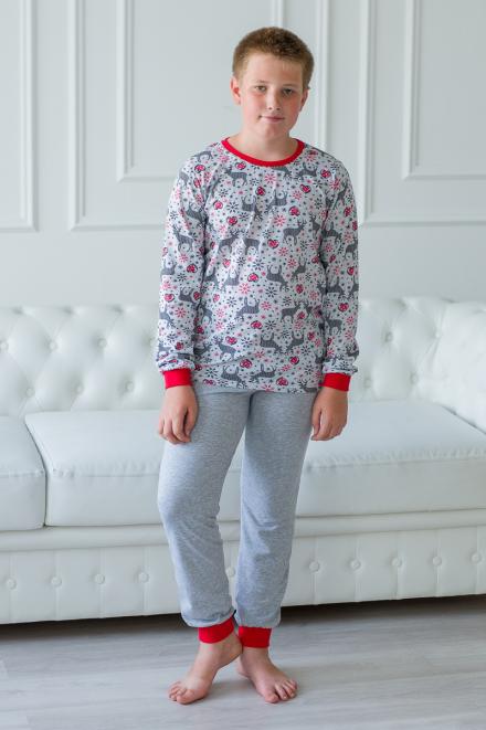 Пижама детская из джемпера и брюк из кулирки Олененок красный