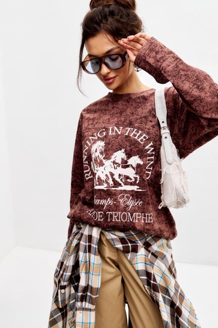 Лонгслив женский из кулирки оверсайз каштановый макси Лонгслив женский из кулирки оверсайз каштановый макси