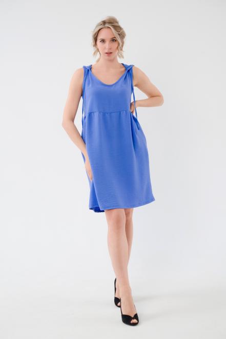 Платье с капюшоном из жатки Хлоя голубой