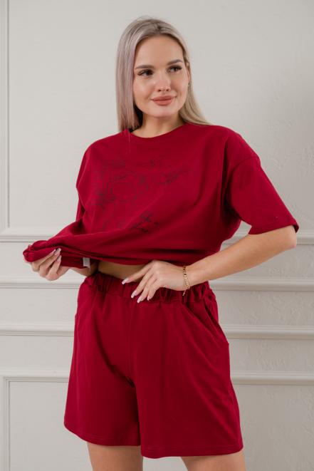 Пижама женская из кулирки Дива бордо макси