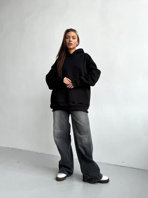 Толстовка женская из футера 3-х нитка начёс чёрный