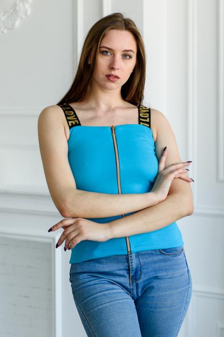 Топ подростковый из рибаны с лайкрой Love бирюзовый