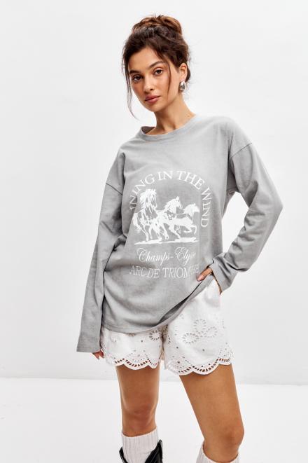 Лонгслив женский из кулирки оверсайз серый