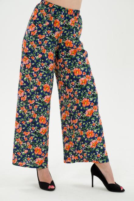 Брюки палаццо из штапеля Диана цветы на синем макс