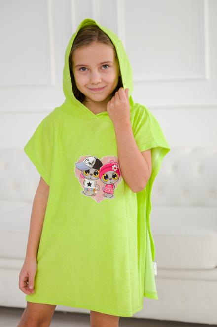 Халат детский Пончо махра Друзья салатовый