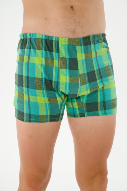 Трусы-боксеры мужские из кулирки бирюзовая клетка