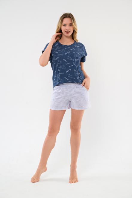Пижама женская из футболки и шорт из кулирки Бонжур серый Пижама женская из футболки и шорт из кулирки Бонжур серый