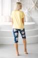 Пижама женская домашний из футболки и бридж Букетик желтый темно-синий