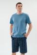 Пижама мужская из футболки с коротким рукавом и бридж из кулирки Генри серо-голубой макси