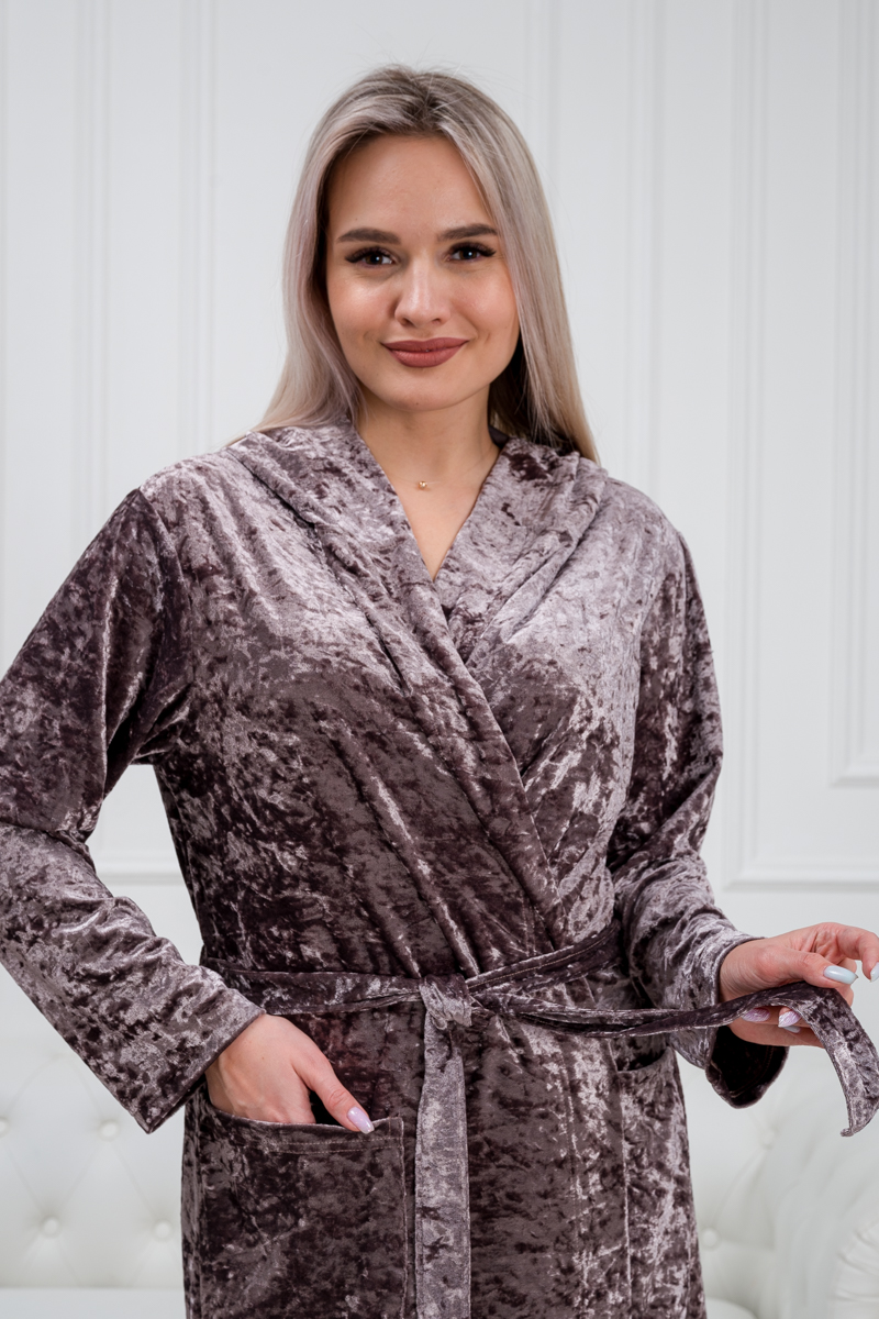 Купить Халат женский из велюр мрамор Нежность пурпурно-серый арт. 04381  оптом в интернет-магазине Амадель.