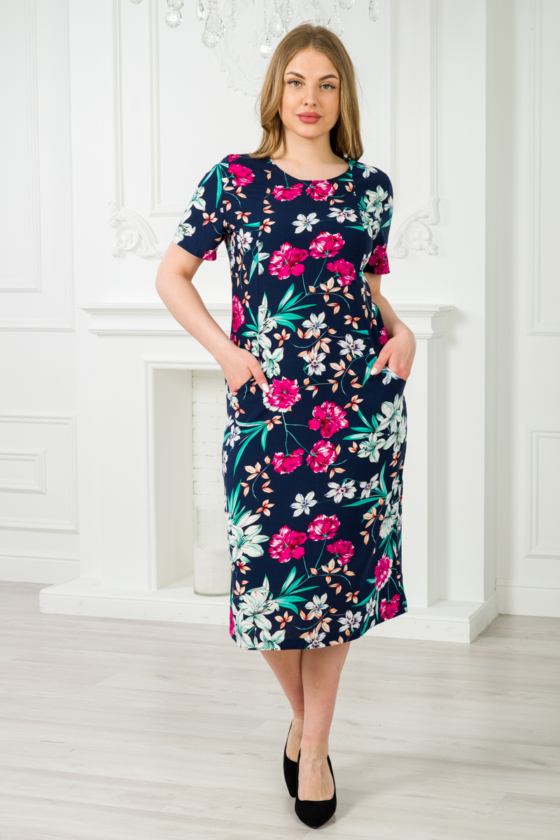 Купить Платье женское из штапеля Сильвия цветы арт. 03725 оптом в  интернет-магазине Амадель.