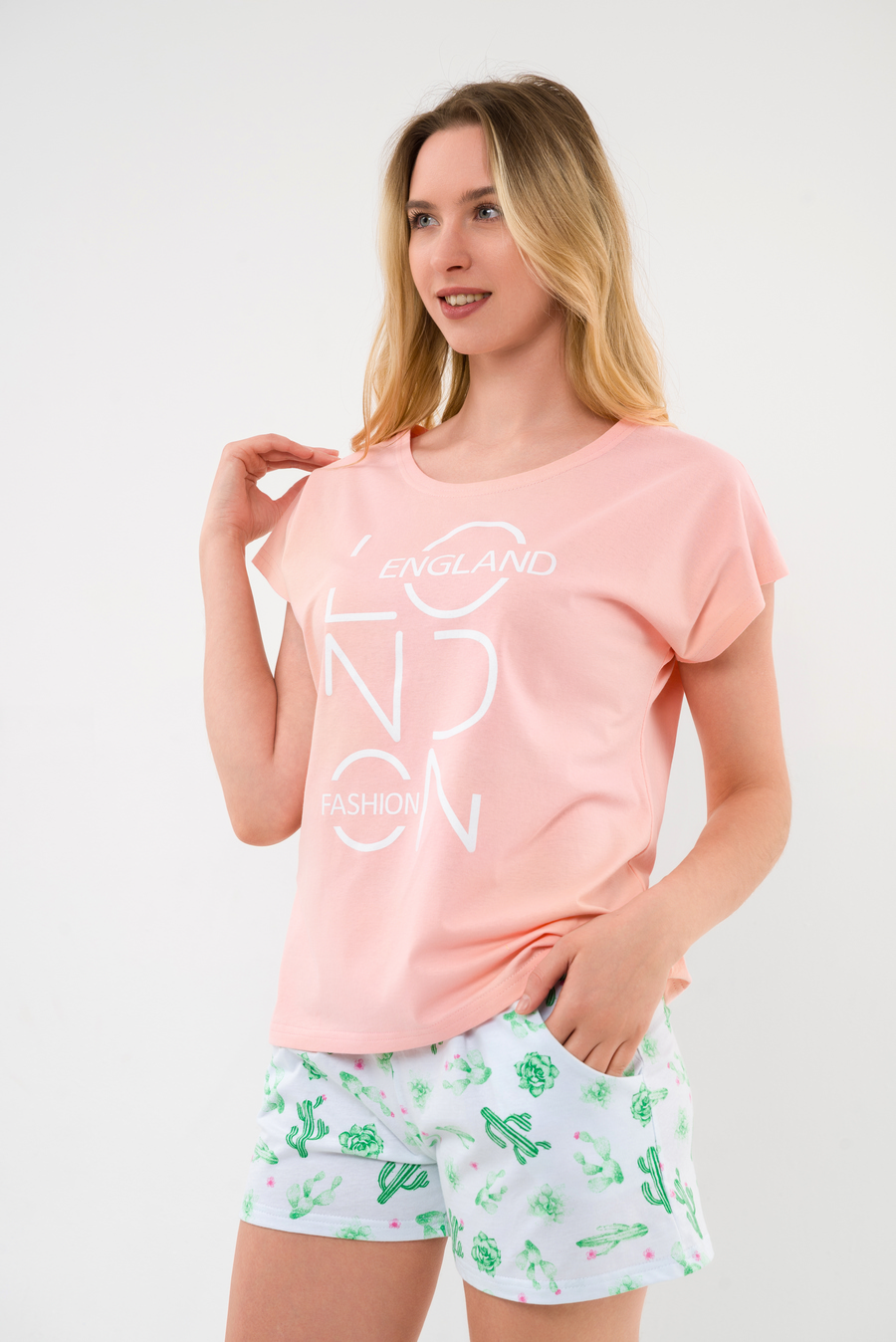 Костюм из футболки и шорт из кулирки Алиса розовый